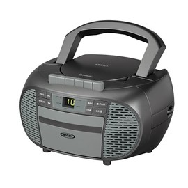 JENSEN CD-550-GR Portable Stereo Bluetooth CD Cassette Recorder with AM/FM Radio – Compact Bluetooth-Enabled Radio Player with Handle – Gray