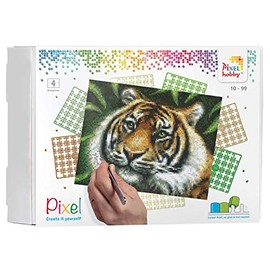 Pixel P090028 Mosaic Gift Box Tiger Pixel Image Approx. 25.4 x 20.3 cm, Easy Plug-In System, No Ironing or Gluing, Organic Plastic Stones Ideal for Children