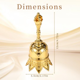 Golden Lotus Bell, Small Alloy Gold Prayer Altar Butler Held Bell with Handle Adult Servant Meditation Tibetan Dinner Call Handbell Suitable for Seniors Bedside Classroom Management Servicing Calling