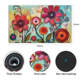 Morigins Spring Watercolor Flowers Rubber Floor Mat Non-Slip Backing for Entryway Porch Summer 18 x 30 Inch