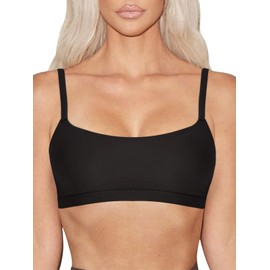 REORIA Women's Scoop Neck Wireless Bralette T Shirt Bras No Padding Ultra Comfortable Soft Smoothing No Underwire Seamless Bras Black X-Small