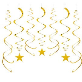 GAKA FAVOR Pack of 30 Swirl Decoration Gold Star Spirals Garland Foil Ceiling Hanger Star Double Spiral Decoration for Birthday, Wedding, New Year's Eve or Carnival Party Decoration