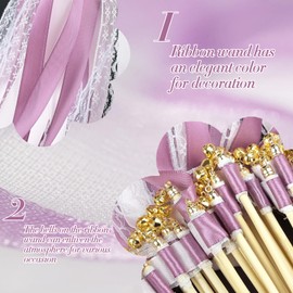 50Pcs Ribbon Sticks Wands Streamers with Bells Silk Fairy Stick Party Ribbon Streamers for Wedding Party, Birthday and Holiday Activities-Purple