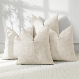 OTOSTAR Set of 4 Linen Decorative Throw Pillow Covers Solid Square Pillowcase Modern Farmhouse Cushion Covers for Home Decor Sofa Couch Bed 24x24 Inch Beige