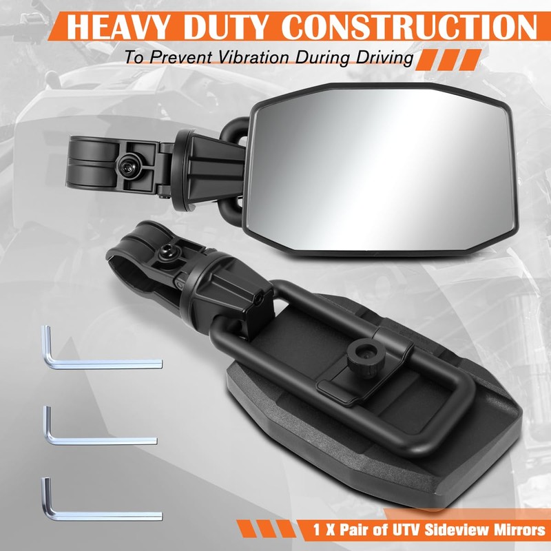 Pair of Universal Textured Black Adjustable Rectangle UTV Side View