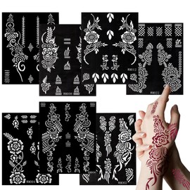 7Pcs Temporary Tattoos Stencils kit for Women, Indian Arabian Fake Tattoo, Safe and Reusable Fake Tattoos for All Ages, Tattoo Stencils for Hand Body Art DIY, Long Lasting Effect Fake Skin