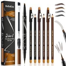4 Pack Dual-Ended Microblading Eyebrow Pen With Ultra Fine Brush Tip & Spoolie, Eyebrow Pencil Set with Sharpener,Achieve Natural Hair-Like Brows,Waterproof Long Wear Brow Pencil