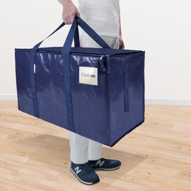 TICONN Paquete de 2 bolsas de mudanza extra grandes con cremalleras y asas de transporte, cajas de almacenamiento resistentes para ahorrar espacio (2 unidades, azul marino)