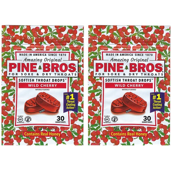 Pine Bros. Softish Throat Drops Value Pack, Wild Cherry 30 ea(pack of 2) by Pine Bros.
