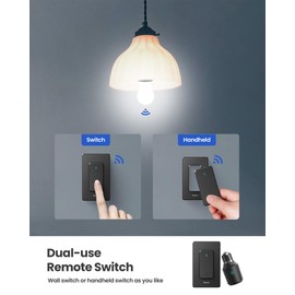 Zoiinet 500W Black Remote Control Light Bulb Socket, Wireless Light Switch for Pull Chain Lighting Fixture, with 2 E26 E27 Bulbs Base Holder, No Wiring Needed, for Bedroom, Stair, Closet & Garage