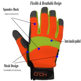 HANDLANDY Anti Vibration Gloves Hi-vis Reflective Safety Work Gloves, Touch Screen, Flexible Spandex Back Anti Vibrant Gloves