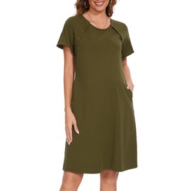 Sosolism Nursing Nightgown 3 in 1 Delivery Labor Hospital Maternity Nightgowns Short Sleeve Dress Sleepwear Gowns for Women Army Green