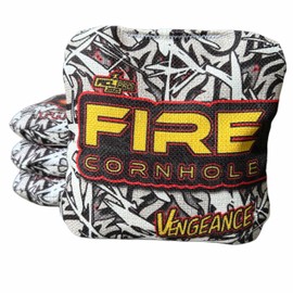 FIRE CORNHOLE | Cornhole Bags | ACL Pro Approved | Weather Resistant | Regulation Size and Weight | Vengeance Series | Set of 4 | Made in The USA (White)