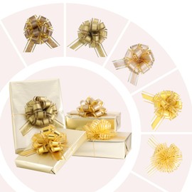 FORBINBO 20 Pcs Pull Bows for Gift Wrapping,6 Inches 5 Types of Gift Bows with Ribbon for Wedding, Valentines Day, Birthday, Anniversary, Florist Packaging ，Flower Bouquets and Basket (Gold)
