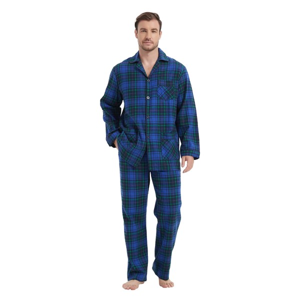 kolipajam Men's 100% Cotton Flannel Pajama Set Yarn Dyed Cozy