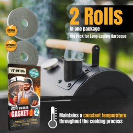 XXL 20 FT Smoker Gasket Seal - Grey 1/2’’ x 1/8’’ Hi-Temp Grill Gasket – 2-Pack x 10 FT Self Stick Grey Nomex Fire Smoker Seal - Tape for BBQ Lid - Smoker Accessories