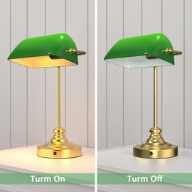 MOKOQI Green Bankers Desk Lamp - Rechargeable Cordless Table Lamp with 3-Level Dimming, Vintage Library Lamp with Light Bulb Set for Home Office