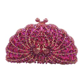 GSYPS Peacock Crystal Clutch Purses for Women Sparkly Rhinestone Evening Handbags Party Wedding Glitter Purse Fuchsia
