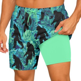 HUNTFAMI Men's Swim Trunks Board Quick Dry 7 Inch Beach Shorts Compression Liner Bathing Suit, Fathers Day Ideas