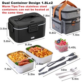 Nifogo Electric Lunch Box for Adults 100W with 2 Stainless Steel Containers, 1.8L Heated Lunch Boxes for Men, Food Heater Portable 12/24/110V for Work Car Truck