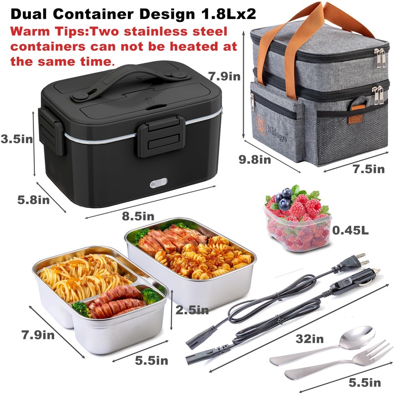 Nifogo Electric Lunch Box for Adults 100W with 2 Stainless