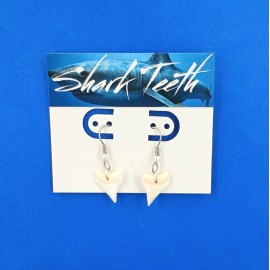Janice Marie Collection Earrings Shark Tooth Genuine Shark Teeth Dangle Ear Wires Pair Silver Tone Pearl