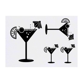 4 x 'Cocktail Glass' Temporary Tattoos - Water Resistant, Skin-Safe, Non-Toxic Transfers, Mixed Sizes (TO00060862)