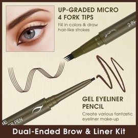 UCANBE Eyebrow Pen, Dual-Ended Eyebrow Pencil with 4-Fork-Tip & Gel Eyeliner for Women, Eye Brow Pen with Gel Eyeliner Pencil, Microblading Eyebrow Pencils with Hair Like Strokes, Classic Brown