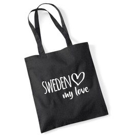 Huuraa Jute Bag Sweden My Love Bag Cotton 10 Litres Size for All Swedes Love Gift Idea for Friends and Family, black