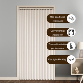 Momooda Blackout Door Way Privacy Curtain for and Closets Room Divider, Pleated Folding Invisible Magnetic Thermal Insulated Door Curtain, 1 Panel, Beige, 31" x 79"