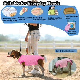 Wabdhally Dog Surgery Recovery Suit,Surgical Suit for Medium Female Spay,Soft Combed Cotton,Rose Striped Zipper Onesie M