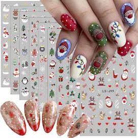 9Sheets Christmas Nail Art Sticker 3D Cartoon Nail Decals Self-Adhesive Cute Santa Claus Holly Deer Elk Snowman Snowflake Winter New Year Designs Manicure Foils Slider Xmas Nail Art Decorations Gift