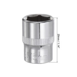 Sourcingmap 3/8-Inch Drive 15mm 6-Point Shallow Socket, Metric, Cr-V
