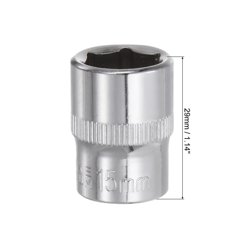 Sourcingmap 3/8-Inch Drive 15mm 6-Point Shallow Socket, Metric, Cr-V