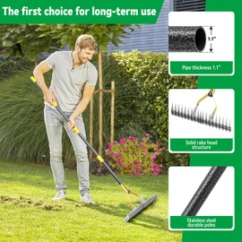 Thatch Rake,57 inch Thatching Rake for Lawn Stainless Steel Metal Dethatcher Rakes with Sheath,Heavy Duty Weed Rakes for Cleaning Dead Grass,Yard,Garden,Leaves,Loosening Soil