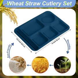 Pinkunn 8 Pcs Large 14 Inch Wheat Straw Divided Plates Unbreakable Divided Dinnerware Set Microwave & Dishwasher Safe Lunch Tray Lightweight Plates (Bright Color)