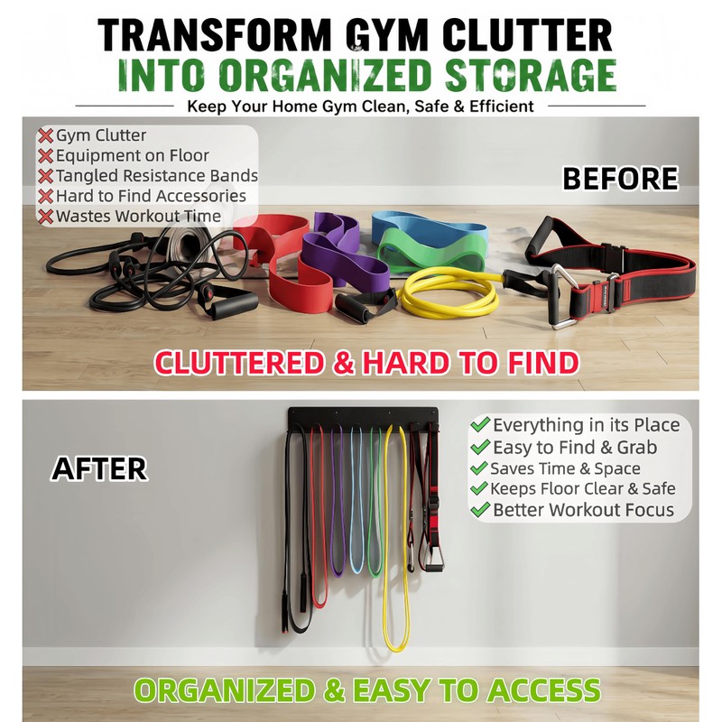 9 Hook Wall Mount Gym Storage Rack, Heavy-Duty Fitness Equipment