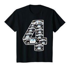 Kids 4 Year Old Police Cars 4th Birthday Policeman Boy Toddler 4 T-Shirt