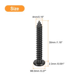sourcing map 4mm x 30mm Phillips Pan Head Self-tapping Screw, 100pcs - 304 Stainless Steel Round Head Wood Screw Full Thread (Black)