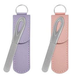 AhaTopia Lima de Uñas de Metal con Estuche, Paquete de 2 Limas de Uñas con Llavero para Uñas Naturales, Limas de Uñas de Punta Redonda de Diamante de Acero Inoxidable de Doble Cara, Grano Fino, Lima P