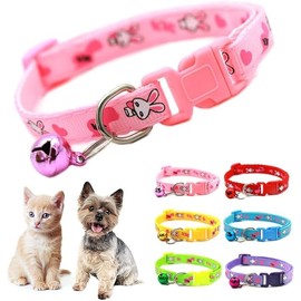 Cute Cat and Dog Collar with Bell, Adjustable Nylon Puppy Kitten Collar, 5 Colors (Rabbit Pink, Neck 7-12")