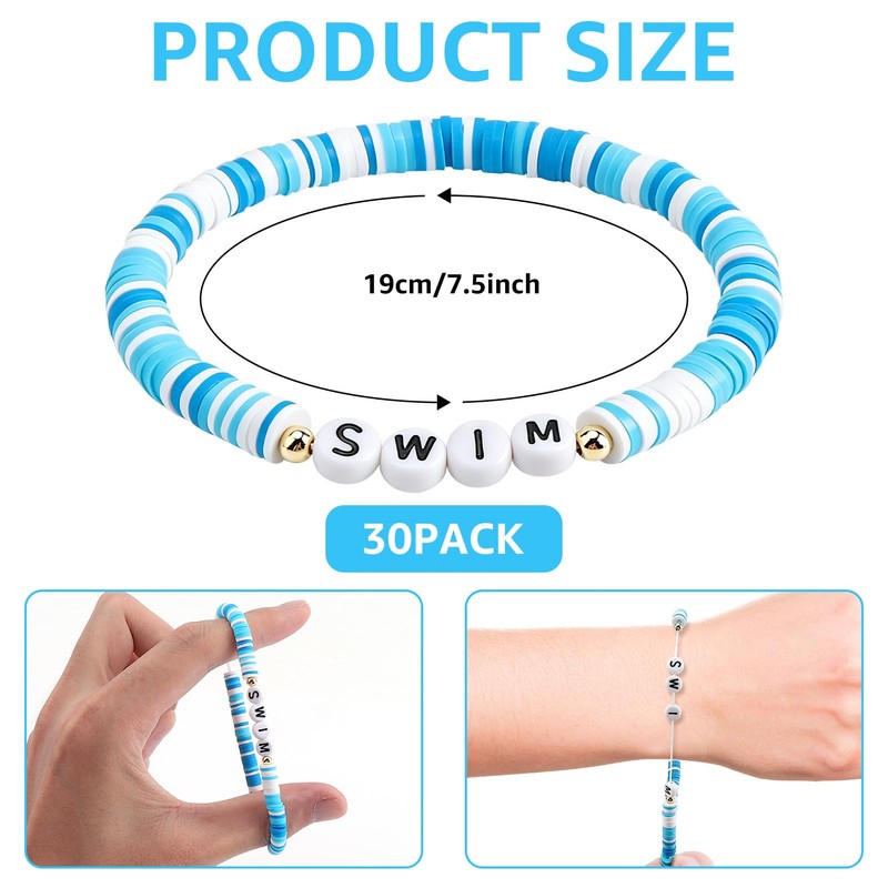 Lukiisoo 30pcs Swim Bracelet Gifts Bulk Blue Polymer Clay Beads