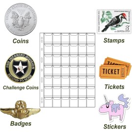 840 Pockets Coin Pages, 20 Sheets 42-Pockets Coin Collection Pages Coin Binder Insert Sleeves w/ 9 Holes