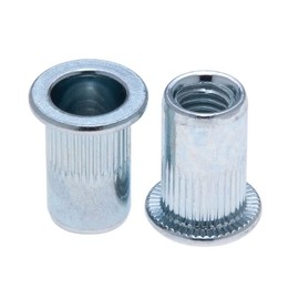M10 Rivet Nuts Blind Rivet Nuts, Grooved Round Head with Open Thread Insert, 10 mm Tension Rivet Nut, Galvanised Steel Knurled Rivsert Nut for Steel, Alloy, Copper, Plastic (Pack of 50)