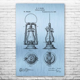 Tubular Lantern Poster Print, Miner Gift, Lamp Blueprint, Homesteading Art, Frontier Decor, Mining Decor, Gold Rush Art Blue Steel (5 inch x 7 inch)