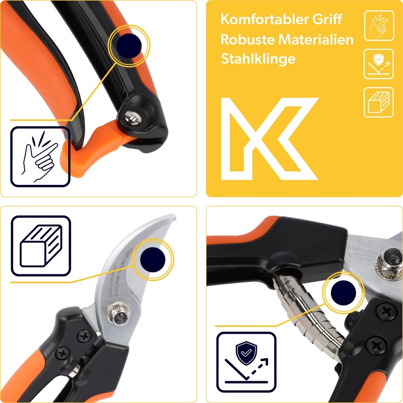 KADAX 20cm Carbon Steel Pruning Shears Professional Pruning Shears for