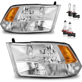 ROADEAL Headlights W/Bulbs for 2009-2018 Dodge Ram 1500/2010-2018 Dodge Ram 2500 3500 Quad Pickup (Not Fit Factory Projector Style) Driver & Passenger Side