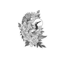 kobench Cool Temporary Tattoos,Soaring Red-Crowned Crane Flower - K48 Design,Waterproof,Easy-to-Apply,Long Lasting 1-2 Weeks, Plant-Based,Flower Tattoos