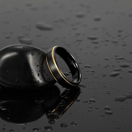 TRUMIUM Tungsten Rings for Women Men 6mm Black and Gold Wedding Bands Step Edges Domed Matte Finished Engagement Promise Ring Comfort Fit Size 7