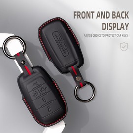 Genuine Leather Keyless Entry Remote Control Smart Key Case Cover with Leather Key Strap Compatible with Dodge RAM 1500,2500, 3500, 4500, 5500 2019 - 2025 Key Shell (Black, 5-Button)